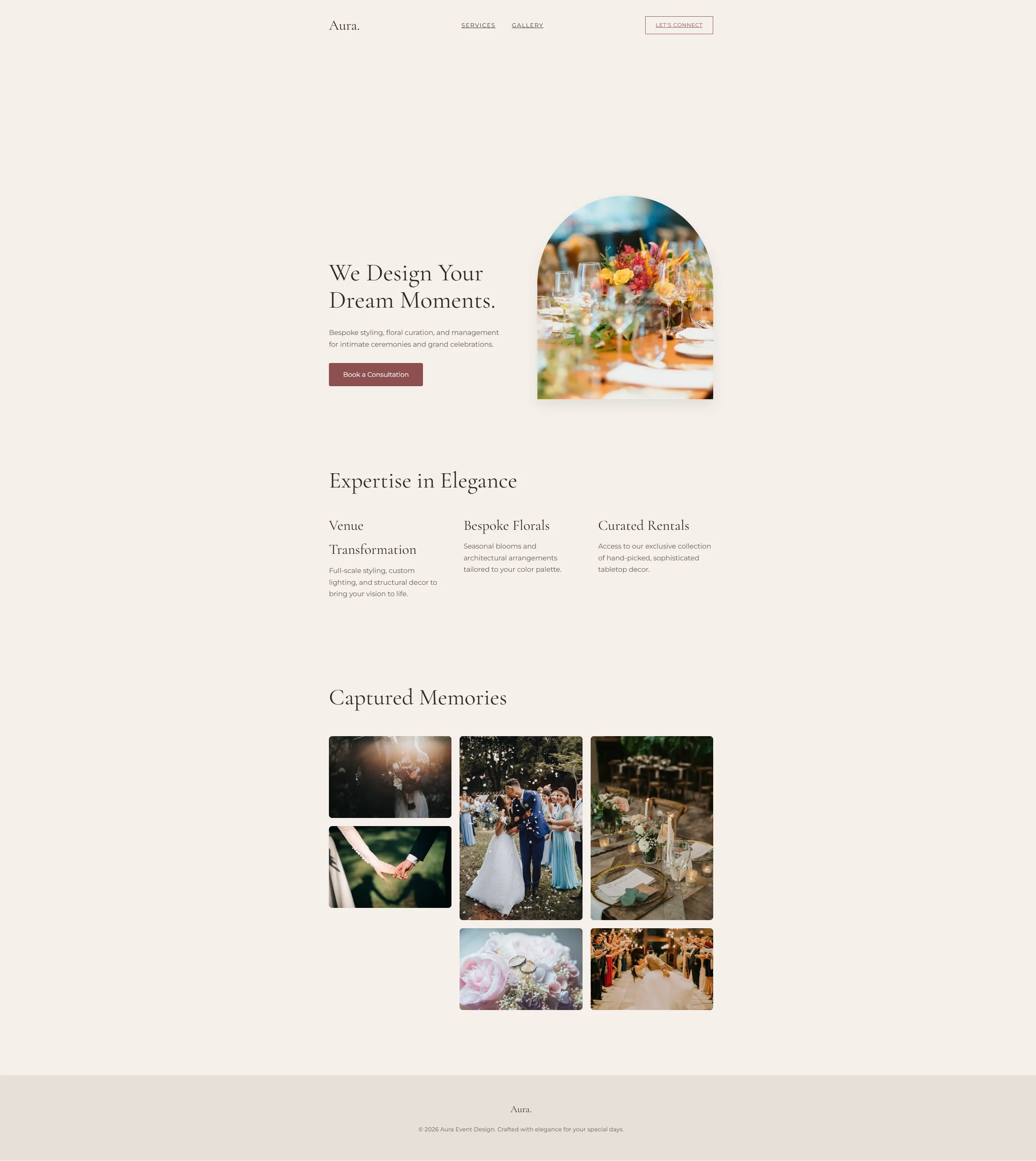 Aura Weddings & Events - Desktop View