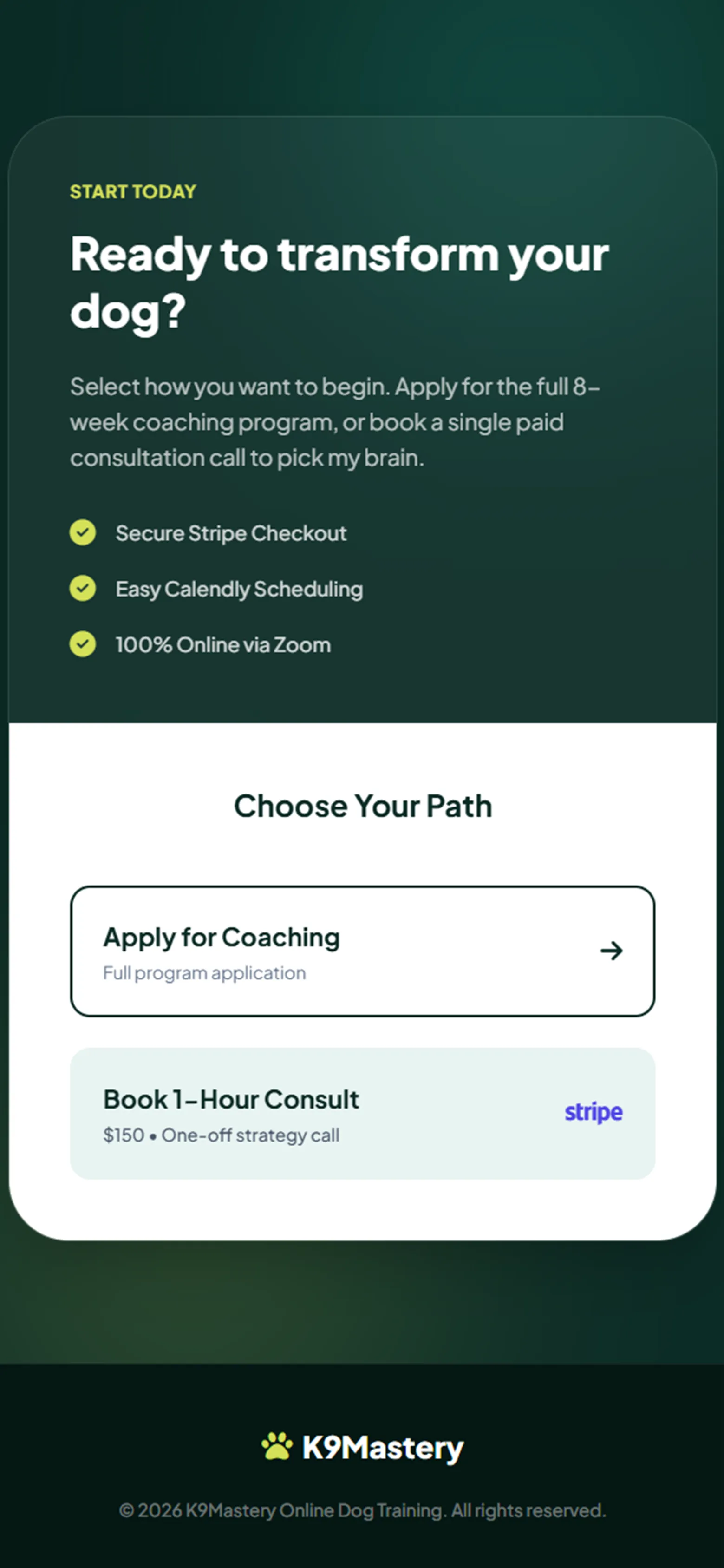 K9Mastery - Mobile Screen One